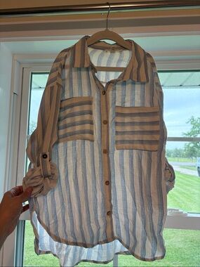 Jessica Simpson Blue and Cream Striped Button Down Shirt